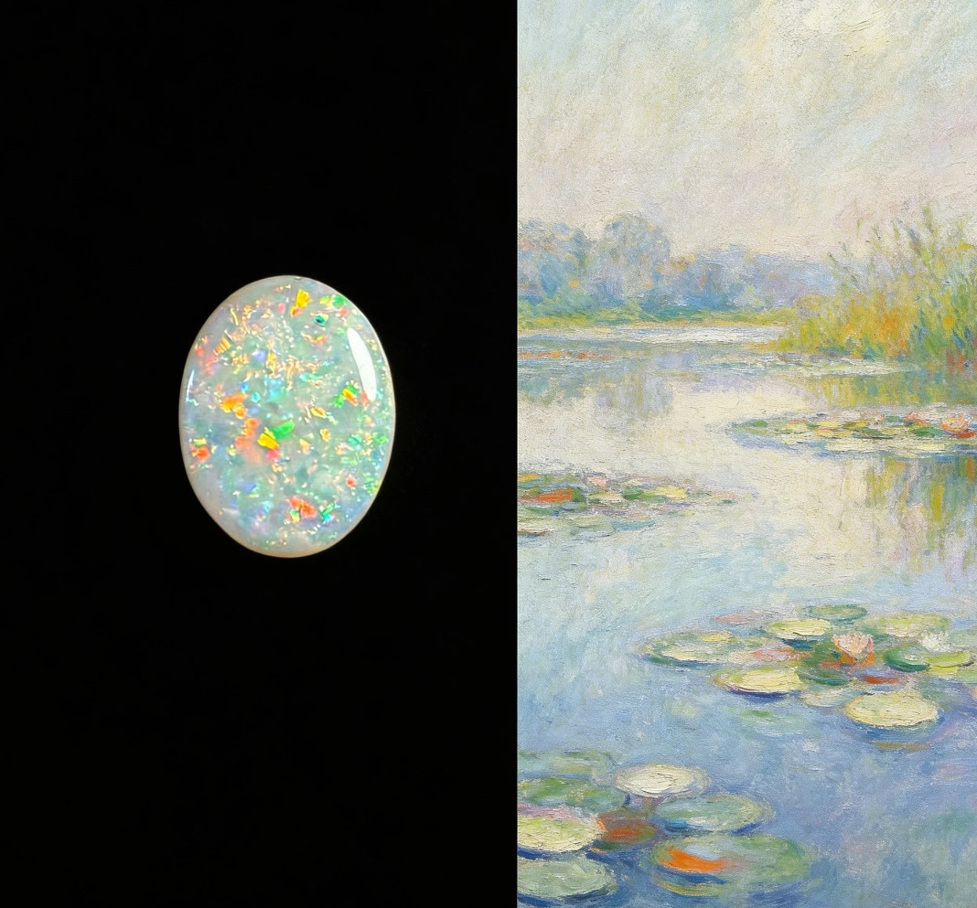 天然澳洲碎花彩白欧泊蛋面裸石送女友送闺蜜大气优雅