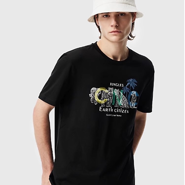 CNC欧洲站高端男装夏季短袖T恤2025新款简约休闲个性印花体恤上衣