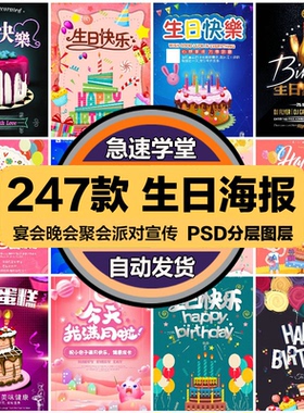 节日活动PSD海报模板生日快乐聚会派对Paty生日宴吃蛋糕设计素材
