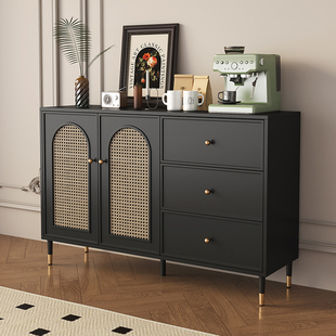 法式餐边柜靠墙一体储物柜客厅茶水柜藤编咖啡边柜厨房收纳置物柜