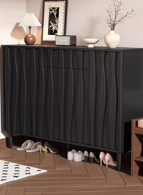 中古风鞋柜门口玄关多层收纳柜入户靠墙一体储物柜大容量可定制