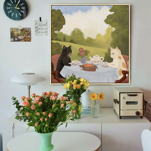 布纸有爱 饰画小清新卧室可爱猫咪摆画 TEA时光 北欧风客厅现代装