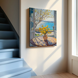 布纸有爱 煦色满盈 法式原创风景装饰画单幅竖版壁画客厅阳台挂画