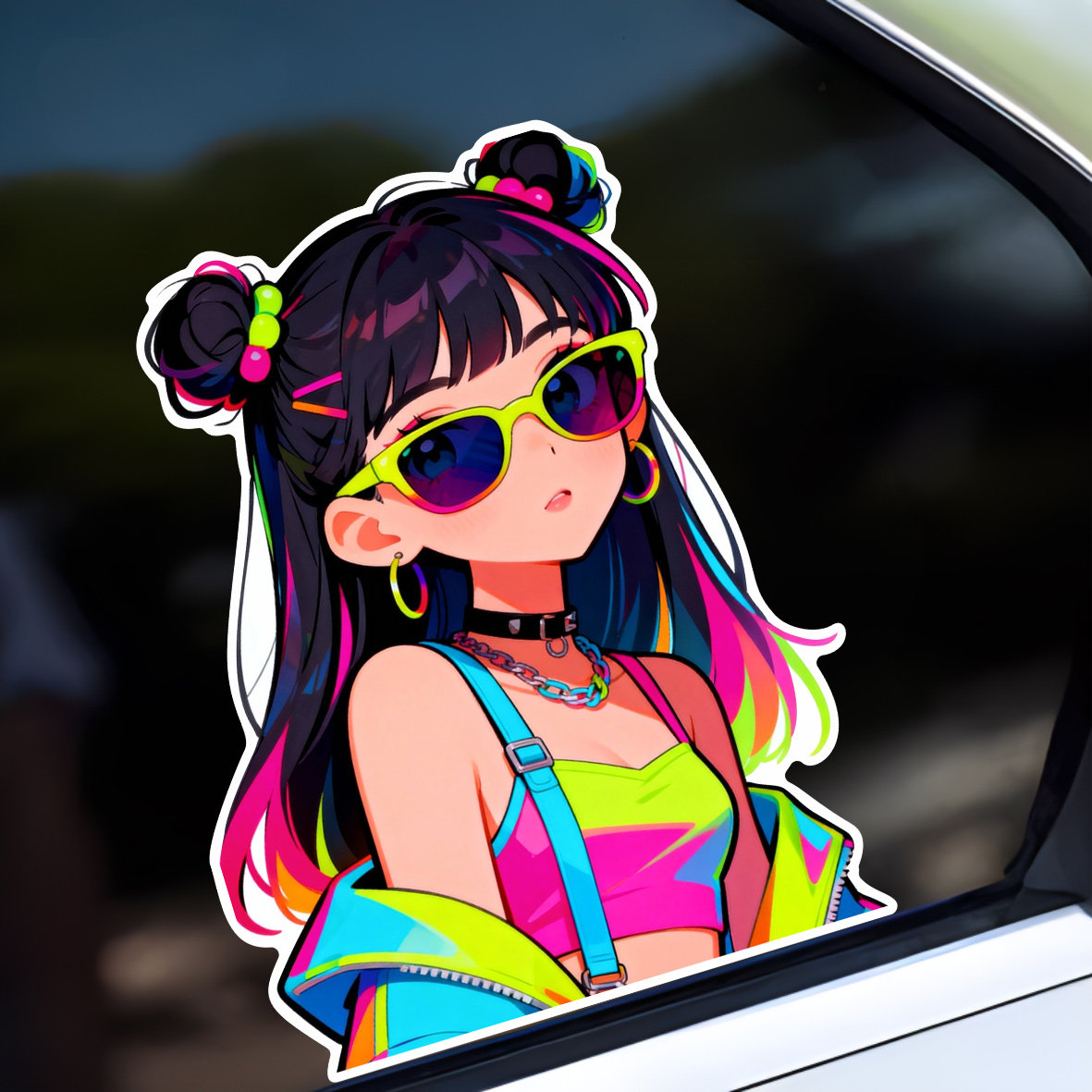 酷酷少女反光车贴多巴胺汽车贴纸