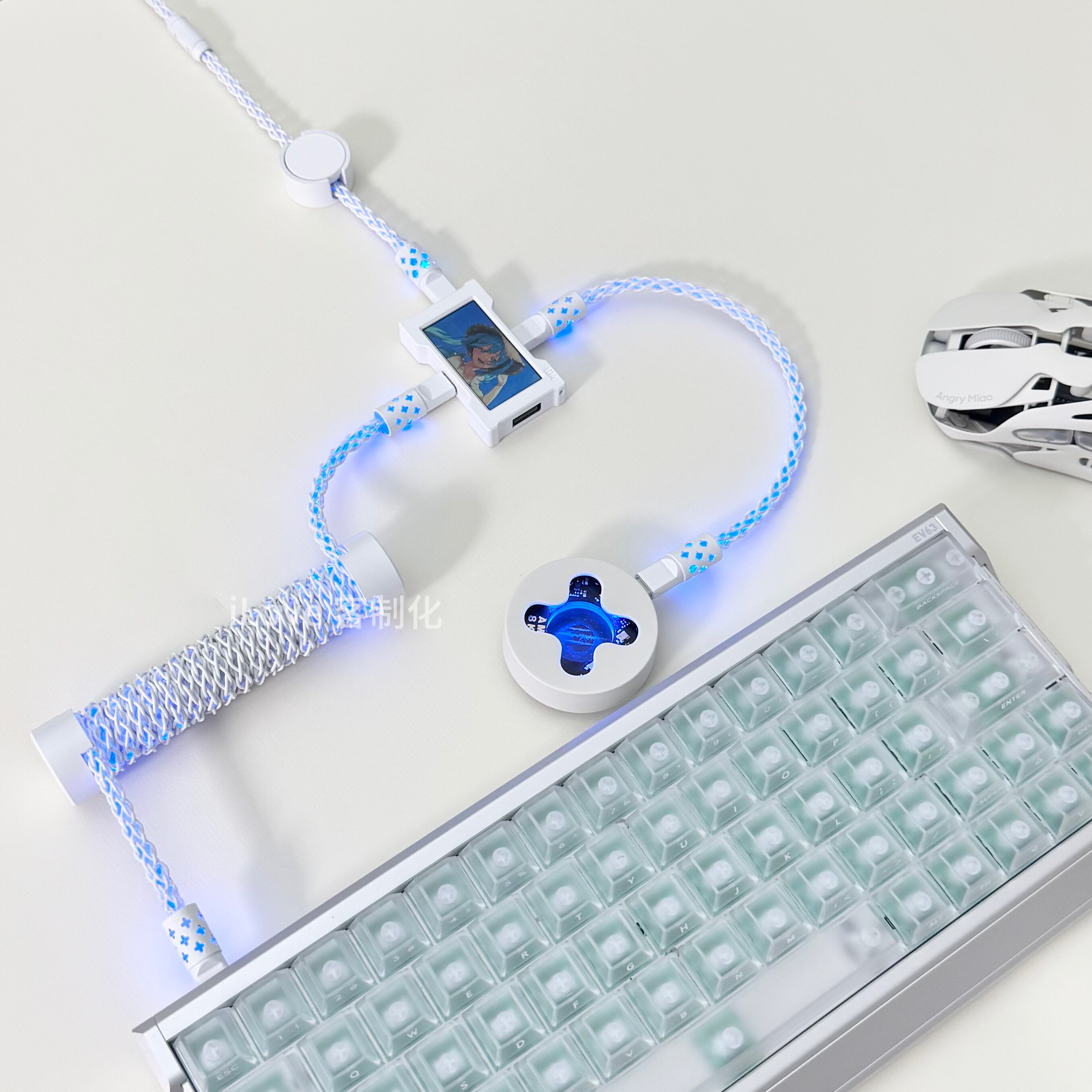 单晶铜8股编织键盘线8k磁轴键盘线22cm hm hub短线RGB发光键盘线