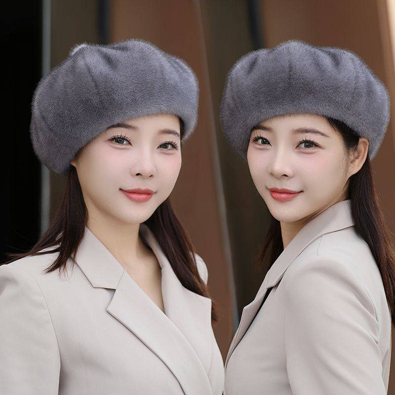 当下流行款八角南瓜帽仿水貂女帽帽子