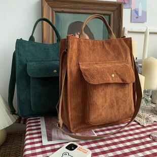 Corduroy Tote Bag for Women Shoulder Bags 2024 Designer Hand