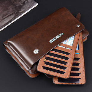 新款男士手拿包多卡位拉链长款钱包真皮质感手抓包百搭男包小手包