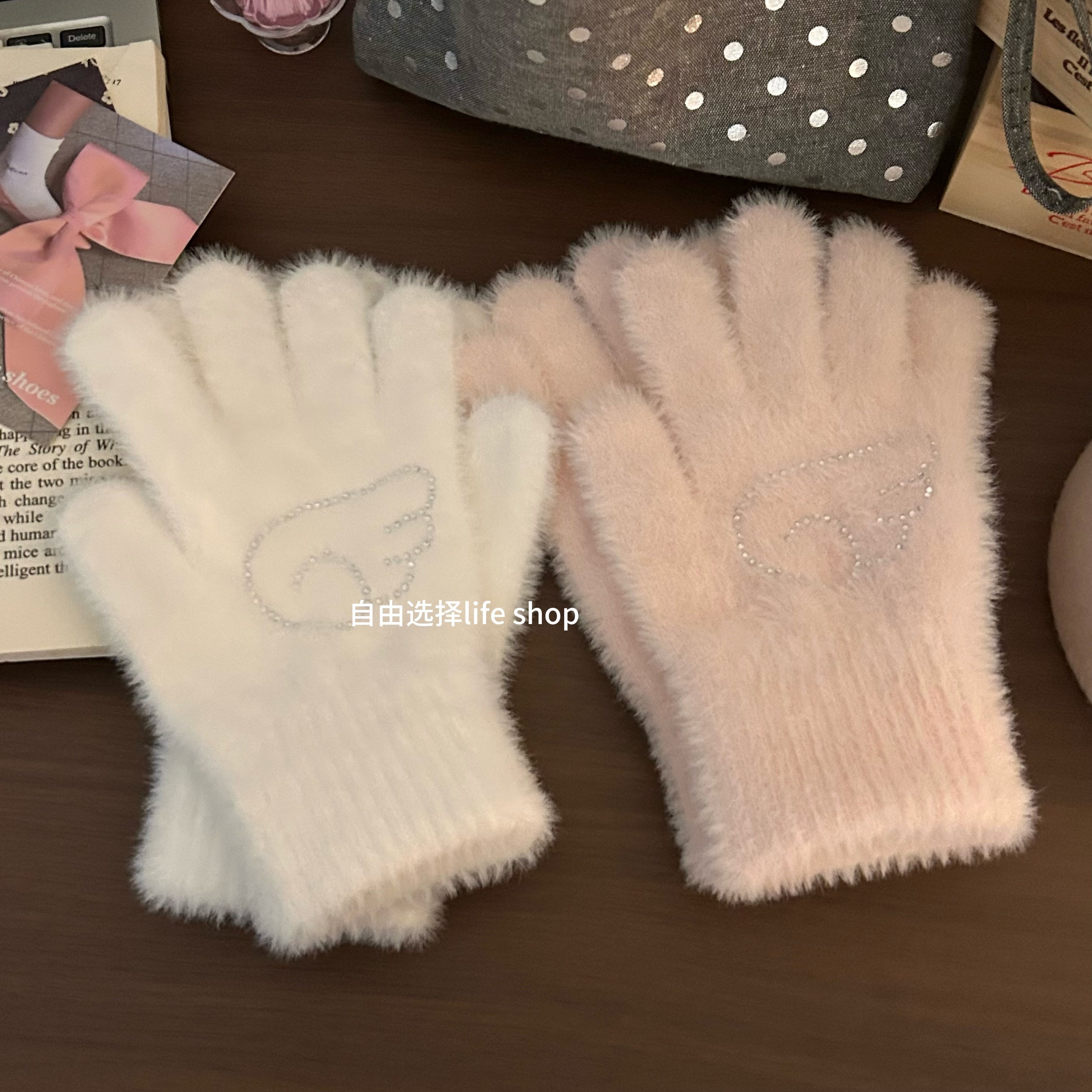 冬季烫钻可触屏手套保暖加绒加厚