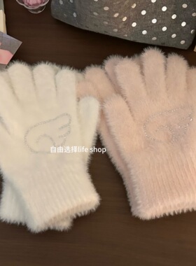 冬季烫钻可触屏手套保暖加绒加厚