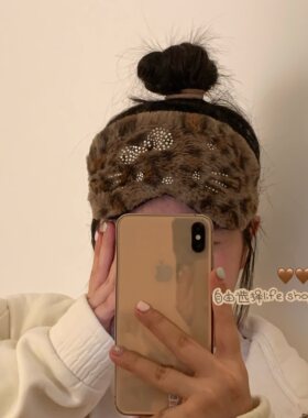 高颜值豹纹毛绒眼罩仿兔绒柔软