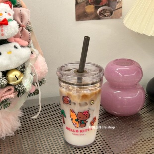 夏威夷KT猫咪咖啡杯大容量水杯牛奶随手杯TriTan耐高温吸管杯女