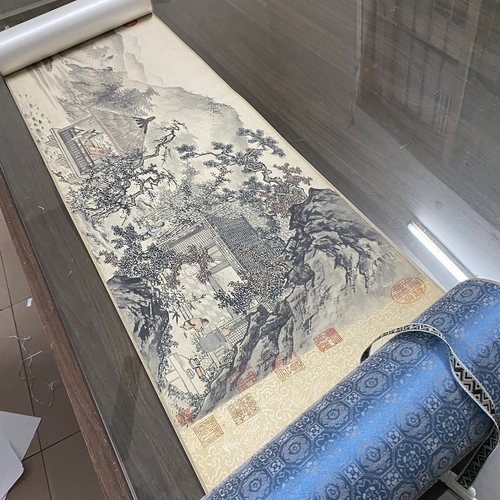 唐寅唐伯虎松崖别业写意山水画国画艺术微喷名画复制品临摹装饰画