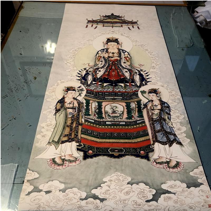 夏荆山 观音座像060 名家真迹艺术微喷复制品高清客厅装饰挂绘画