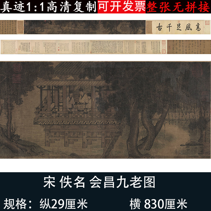 宋佚名会昌九老图高清国画绢布微喷复制人物画临摹手卷装饰画