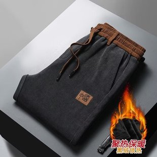 加绒宽松休闲冬季运动裤子直筒加厚灯芯绒男款束脚工作卫裤保暖