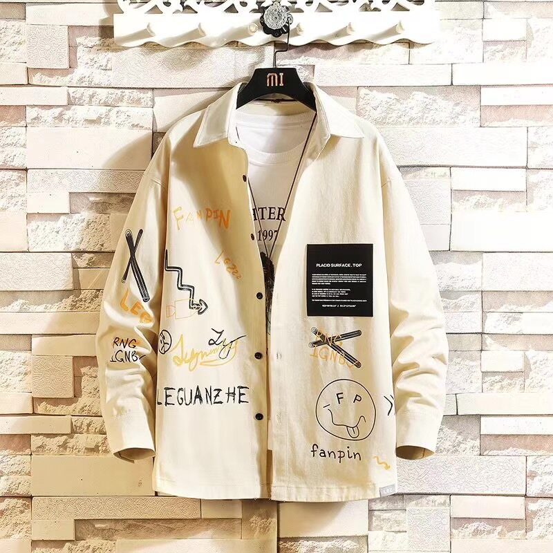 耐磨男工地涂鸦上班衣服穿男士防晒秋季的工作服衬衣干活衬衫长袖