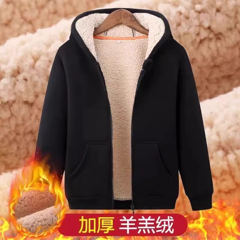 羊羔绒穿宽松干活~卫衣秋冬加厚外套连帽加绒男士工地的捡漏