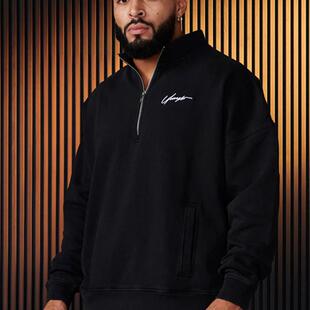 YOUNGLA新款男超大立领拉链套头宽松卫衣健身房跑步训练服运动服