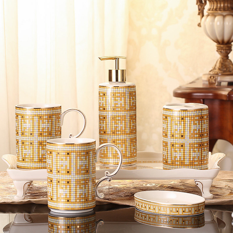 轻奢浴室用品卫浴六件套欧式卫生间洗漱套装陶瓷漱口杯刷牙杯套件