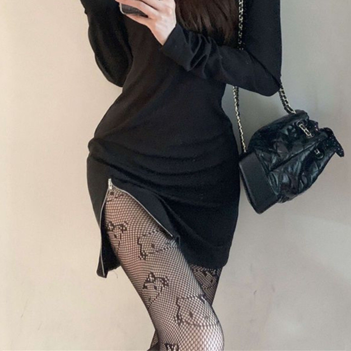 kitty辣妹y2k原宿凯蒂猫黑丝渔网袜女jk袜套薄款连裤镂空黑色