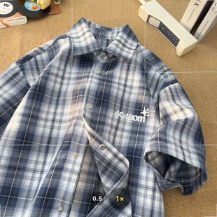 港风摆拍大码 特 夏季 HC25536 2025 格子刺绣衬衫 新款