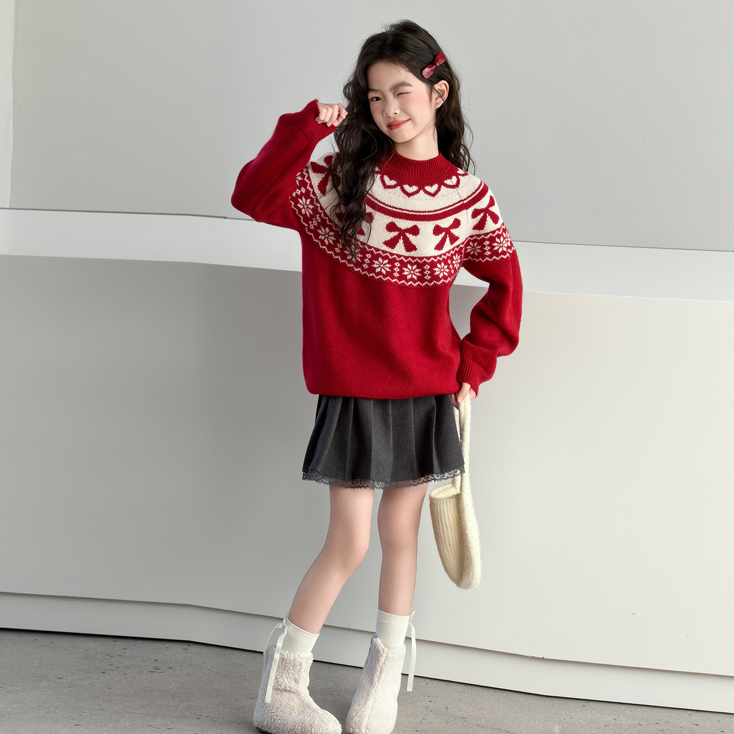 女童红色提花加厚毛衣冬季2025新款儿童新年衣服保暖针织衫毛线衣,童装/婴儿装/亲子装,毛衣/针织衫,淘宝优惠券,粉丝福利购,淘宝优惠卷