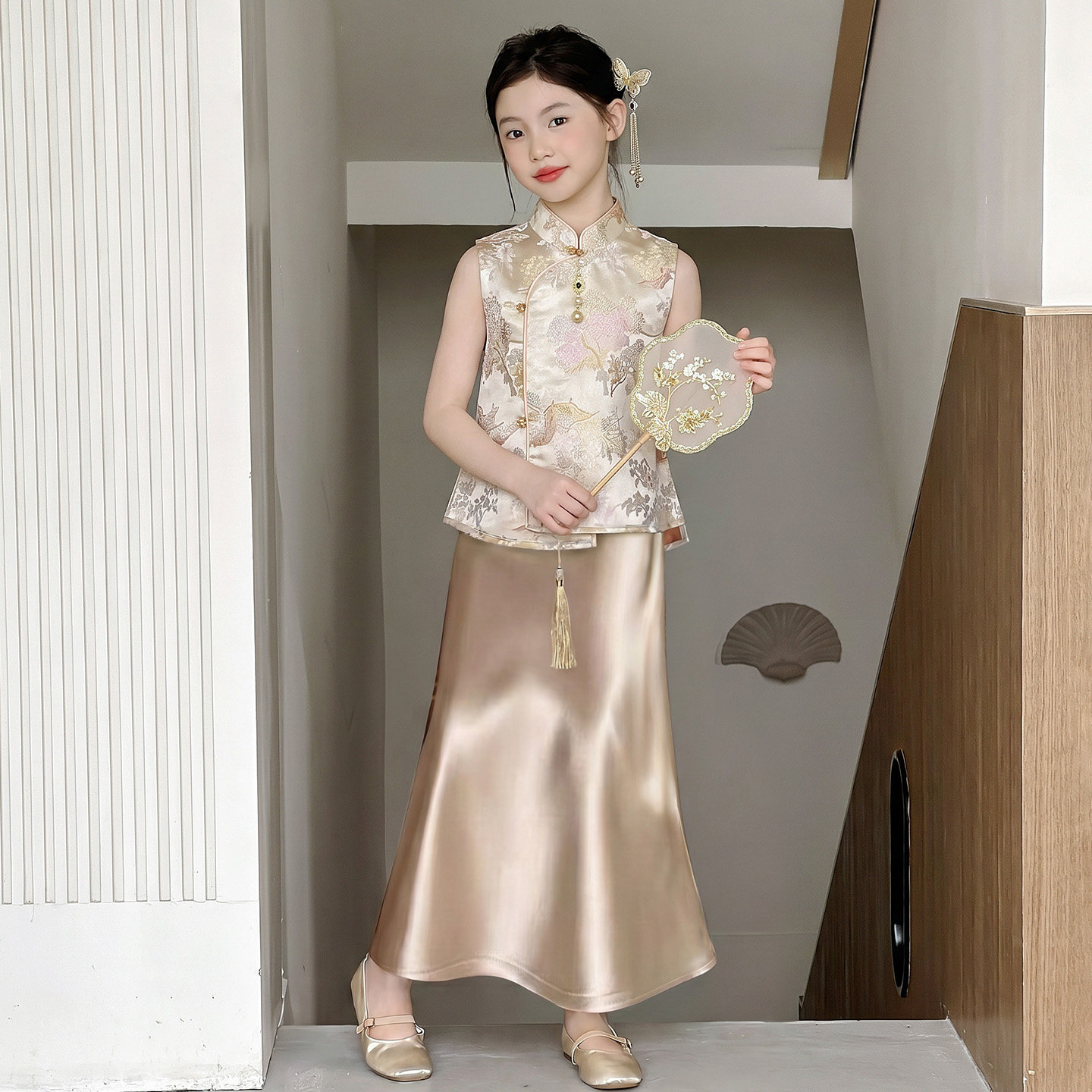 女童新中式国风旗袍套装夏季新款