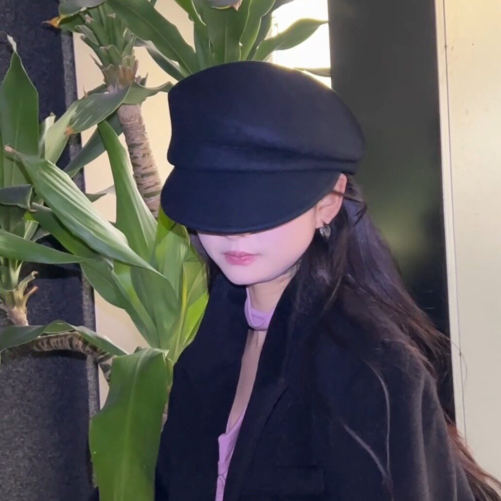 明星同款复古羊毛黑色文艺贝雷帽子女秋冬显脸小鸭舌帽法式八角帽