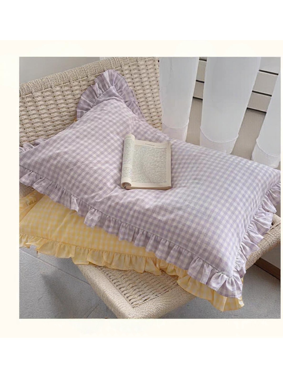 ins全棉格子小花边少女纯棉枕套48*74cm枕皮枕芯套全棉单只可定制