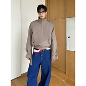 TRENDYWU 哈林顿厚休闲外套 燕麦色毛呢军装 静奢法式 迪木尔