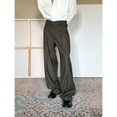 TRENDYWU 橄榄棕绿交叠廓形通勤单褶阔腿西裤 轻钱解构 森脉