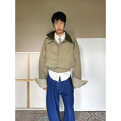 TRENDYWU pu皮革领拼接翻领格纹廓形夹克外套 罗曼 意式 静奢