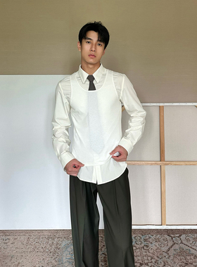 TRENDYWU 复古法式 “海盐”性感合身叠穿阿尔法层次感亲肤衬衫