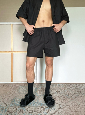 TRENDYWU 简约随性“黑曜”精棉松紧腰直筒静奢健身日常五分短裤