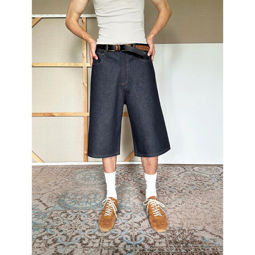 TRENDYWU 回潮百搭“亚痞”原色直筒街头宽松工装七分牛仔短裤