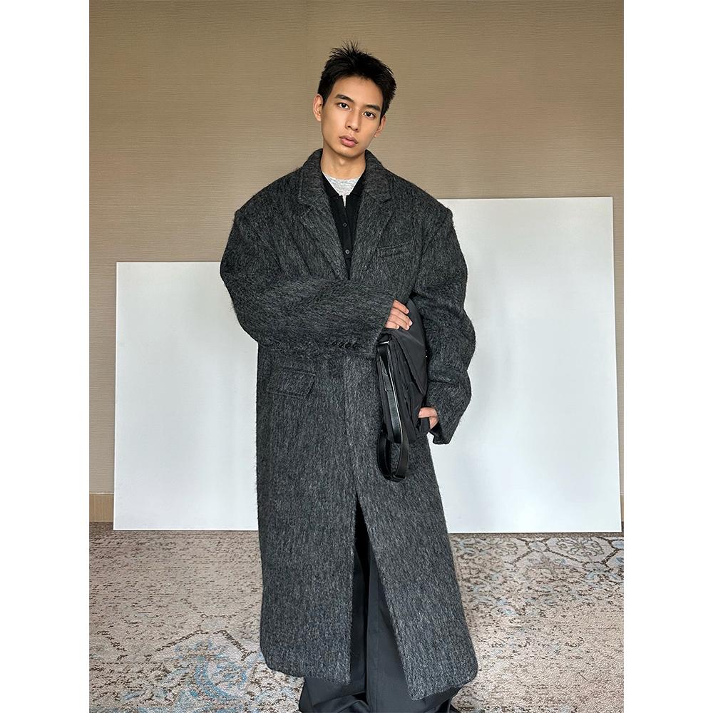 TRENDYWU韩版宽松中长款毛呢大衣