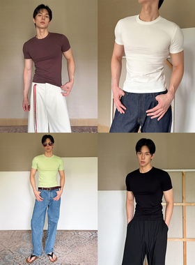 TRENDYWU 极简复古“规训”日常亲肤针织弹力圆领包边棉短袖T恤