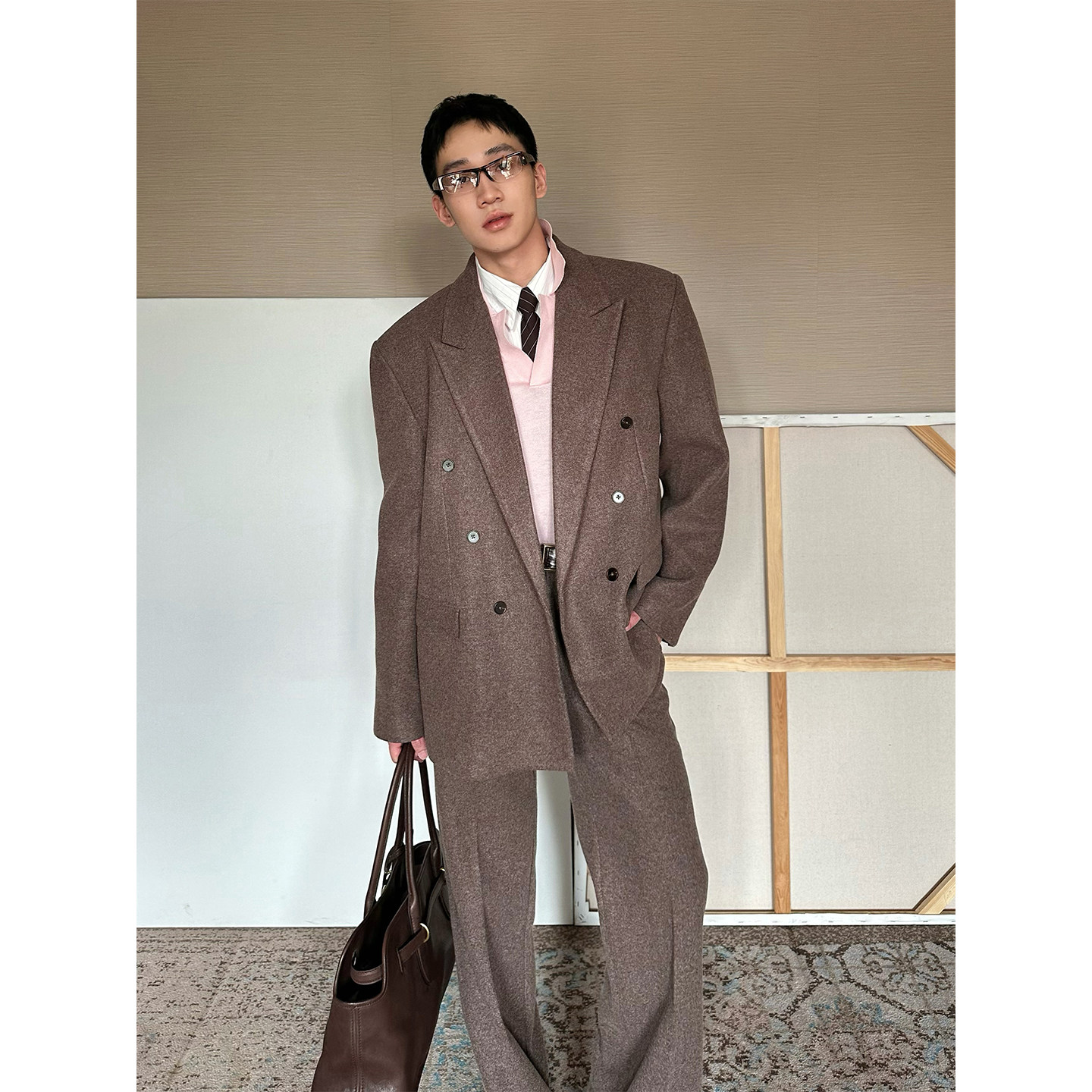 TRENDYWU老钱风厚呢双彩西服