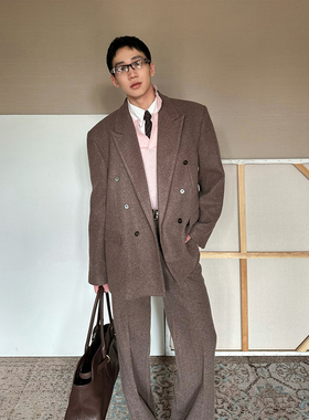 TRENDYWU 老钱静奢“枫迹”红杉褐棕双彩呢料都市质感百搭厚西服