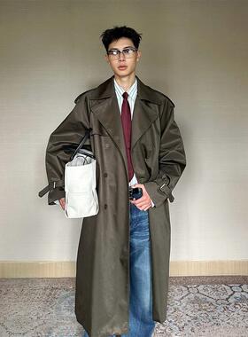 TRENDYWU 经典英伦“老钱”水獭棕trench廓形宽松防风涂层长风衣