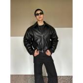 赛博 TRENDYWU 重磅立体 3D充棉PU皮bomber飞行夹克加厚短棉服