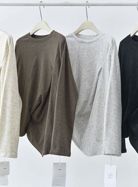 不规则下摆立体捏褶设计扎染25早春圆领套头T恤36993