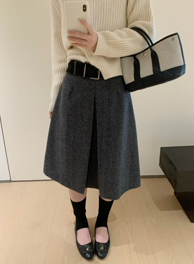 ENJOYABLE时髦精秋冬百搭羊毛A版显瘦遮胯半身裙配腰带EN53091