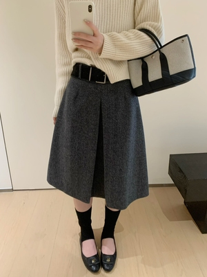 ENJOYABLE时髦精秋冬百搭羊毛A版显瘦遮胯半身裙配腰带EN53091