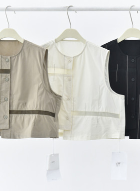 线条刺绣网纱拼接设计25夏季新品圆领日系马甲89526