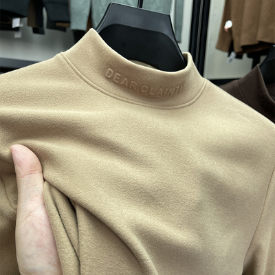 德绒打底衫男秋冬加厚保暖上衣双面绒卫衣纯色男士长袖t恤半高领