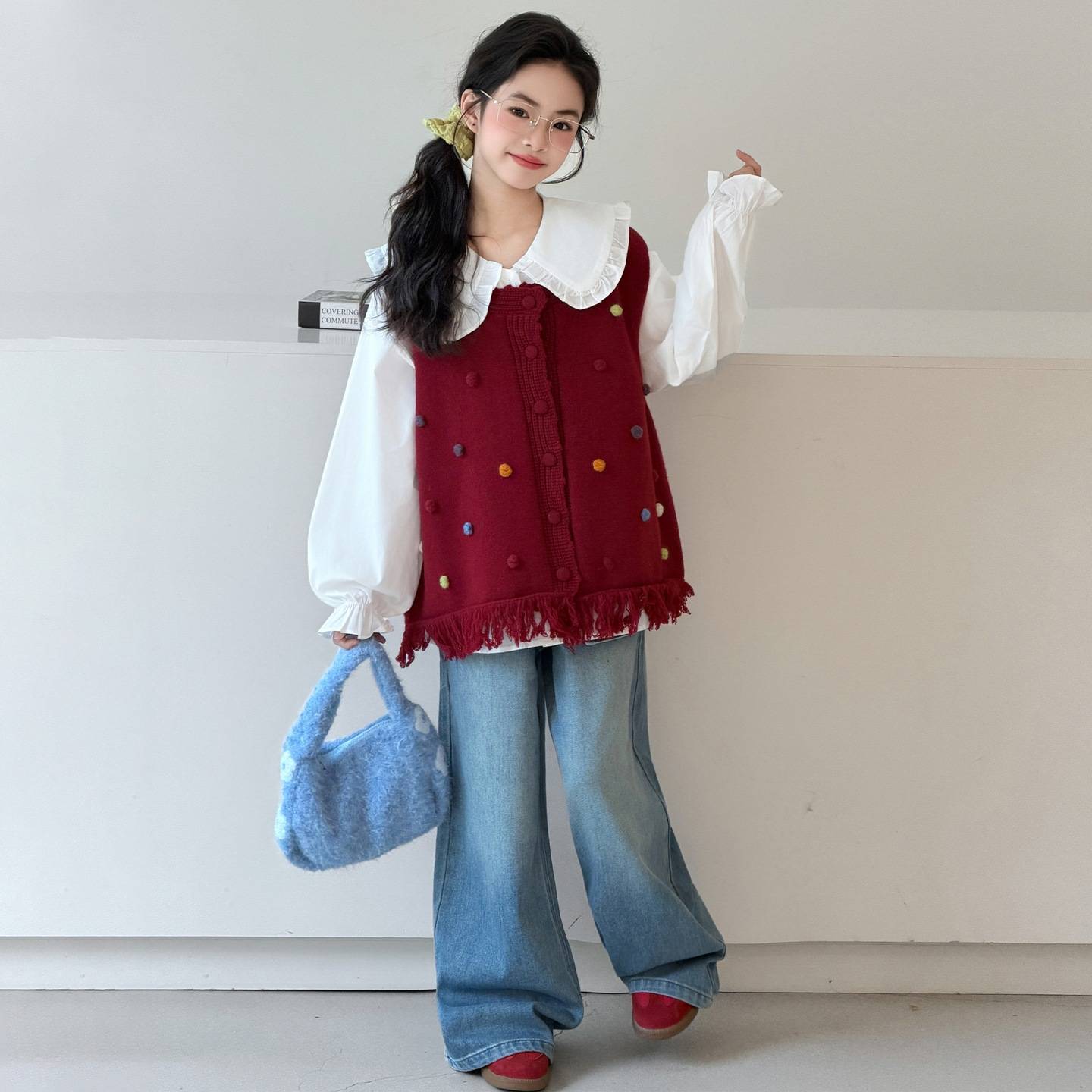 女童春季新款针织马甲套装韩版