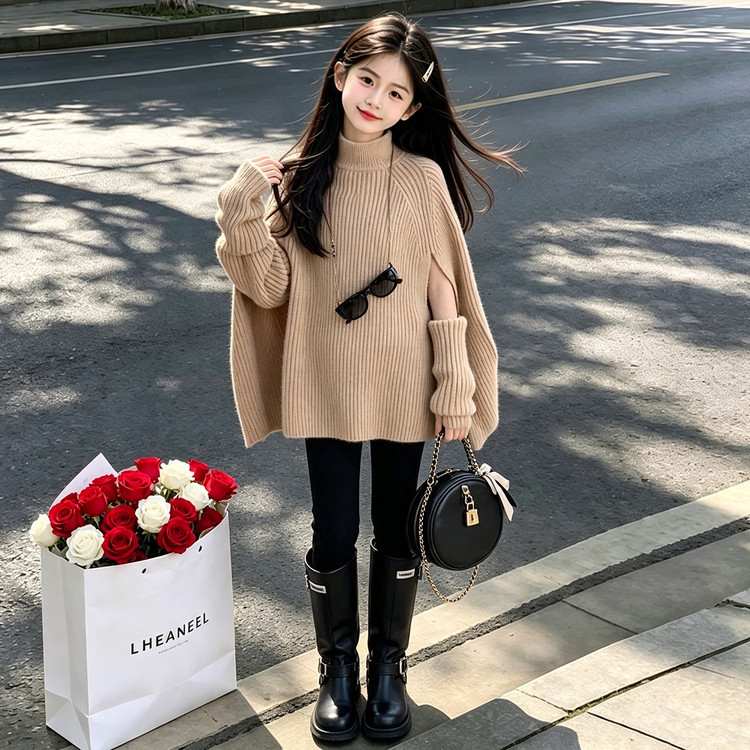 女童针织斗篷两件套2026新款儿童