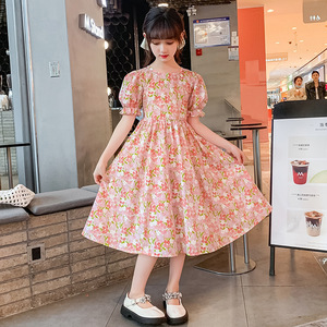 女童夏季连衣裙全棉裙碎花泡泡袖